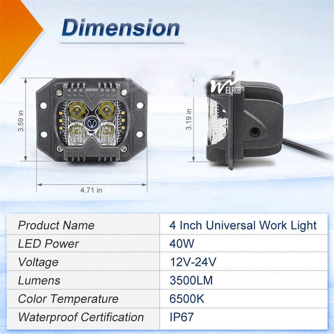 3500LM Cube Side Shooter Led Pods Vehicle LED Work Lights 12V 6500K 7
