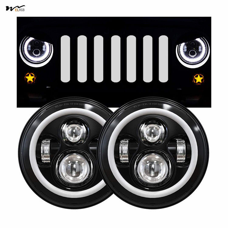 7 Inch LED Headlights with Turn Signal Amber White DRL and Black Halo Performance