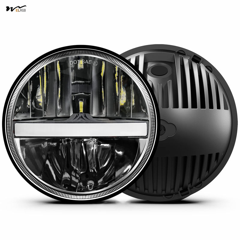 Black 7 inch LED Headlight Round Reflector with Amber Turn Signal and White Hi/lo Beam