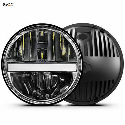 Good price Black 7 inch LED Headlight Round Reflector with Amber Turn Signal and White Hi/lo Beam online