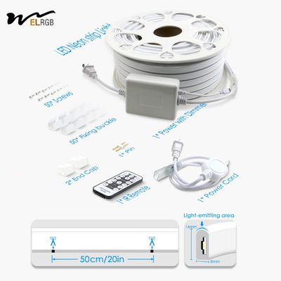 120LEDs Neon Rope Lights Dimmable 110V 220V Cuttable Remote Control Strip Light