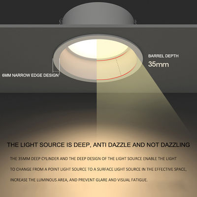 Anti Dazzle Round Recessed Downlight Ip44 6000K Embedded Ceiling Light