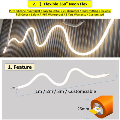 25mm Dia Silicone Dimmable LED Strip 12V 24V Flexible Neon Tube Lighting