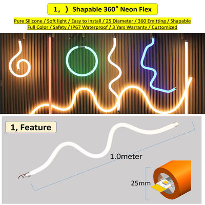 25mm Dia Silicone Dimmable LED Strip 12V 24V Flexible Neon Tube Lighting