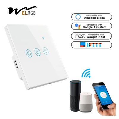 WiFi RF433 3 Gang Touch Switch 10A Three Gang Smart Light Switch
