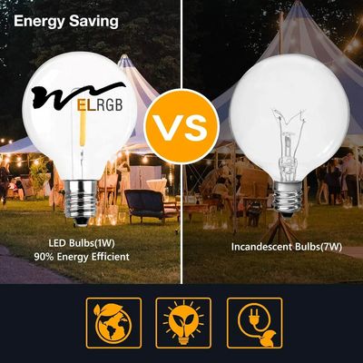 7.6m-45m Outdoor Plastic Bulb String Lights Soft Warm White AC 220V
