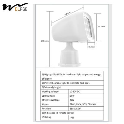 60w Marine Searchlight 50M Remote Control Marine Spotlight White