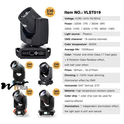 260W RGBW DMX512 Disco Moving Head Light 16CH Disco Par Light