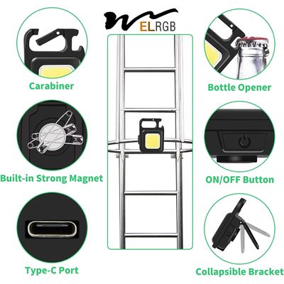 800Lm COB Rechargeable Keychain Light Portable 4 Light Modes Pocket