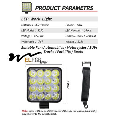 48W Square Vehicle LED Work Lights Bright 16 Leds Car Led Worklight