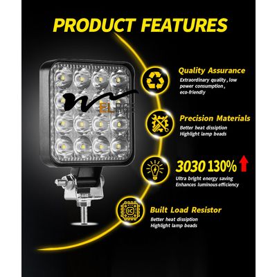 48W Square Vehicle LED Work Lights Bright 16 Leds Car Led Worklight