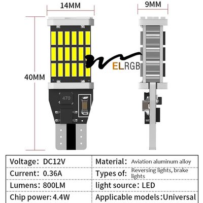 No Error 4014 45SMD 6000K Auto Bcakup Reverse Lamp Car Tail Brake Bulbs Canbus WY16W W16W T15  Led Light Bulb