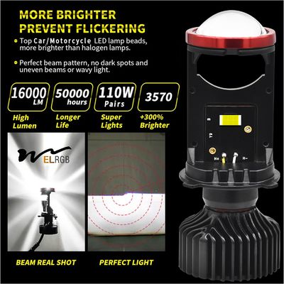CSP3570 LED Motorcycle Lights 16000LM H4 Led Projector Bulb 55W
