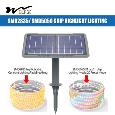 10m 2835 Outdoor Rope Solar Lights 3500K LiFePO4 Solar Led Tape Lights
