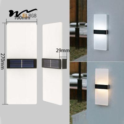 Acrylic Led Outdoor Wall Sconce LED Solar Powered Lights Cold White Light