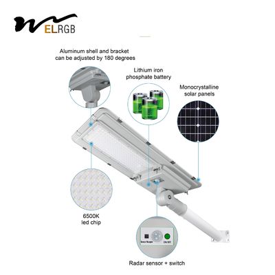 Aluminum 400 Watt Solar Street Light 6500K 400W Motion Sensor Street Lights