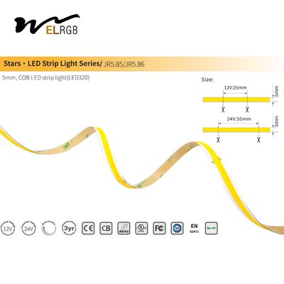 5mm 8mm COB Strip Light 5m Roll 5W/M LED Dimmable Light Strips
