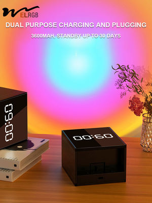 Rechargeable Net Red Bed Wall Lamp with Clock and Sunset Projection No Wiring Needed