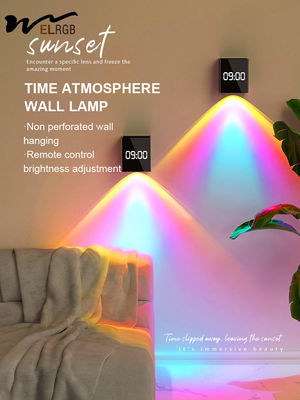 Rechargeable Net Red Bed Wall Lamp with Clock and Sunset Projection No Wiring Needed