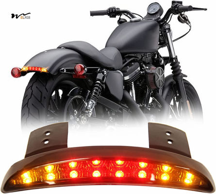 Motorcycle LED Rear Fender Edge Brake Light with License Plate Tail Light Black Lens