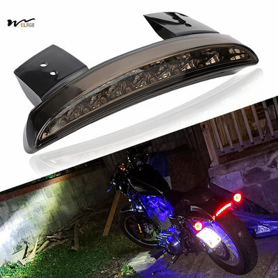 Motorcycle LED Rear Fender Edge Brake Light with License Plate Tail Light Black Lens
