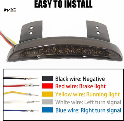 Motorcycle LED Rear Fender Edge Brake Light with License Plate Tail Light Black Lens