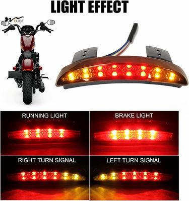 Motorcycle LED Rear Fender Edge Brake Light with License Plate Tail Light Black Lens