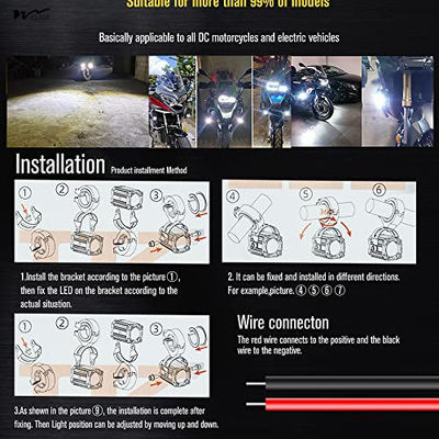 Motorcycle LED Fog Running Lights 4 Functions 3 Colors High Beam DRL Flashing Warning