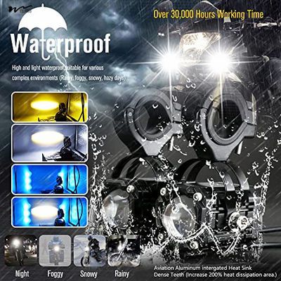 Motorcycle LED Fog Running Lights 4 Functions 3 Colors High Beam DRL Flashing Warning