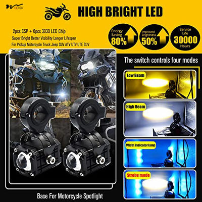 Motorcycle LED Fog Running Lights 4 Functions 3 Colors High Beam DRL Flashing Warning
