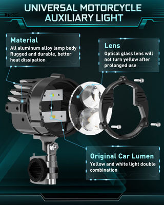 3000 LM Amber White Strobe Motorcycle Fog Light 5 Modes for Off-Road Work and Materials