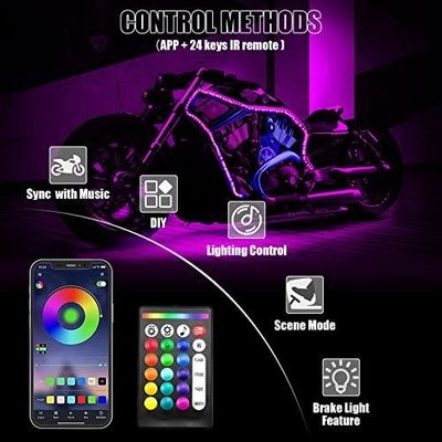 Smart LED Music Sync Color Changing Lights Motorcycle RGB Light Kit APP Remote Control 12V