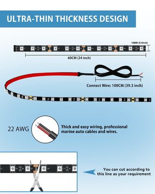 0.18kg White LED Light Strip for Cars Golf Carts Boats 60.96cm Connected Waterproof 12V