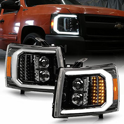 Waterproof Head Lights Gun Metal w/ Dual Projector LED Signal Headlamps w/ Clear Lens