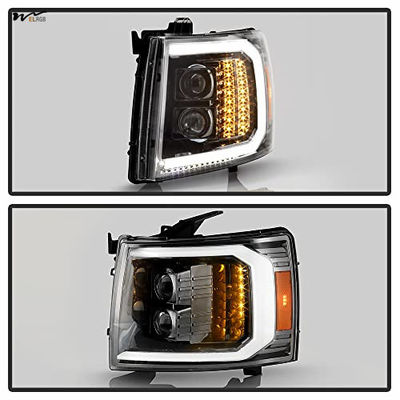 Waterproof Head Lights Gun Metal w/ Dual Projector LED Signal Headlamps w/ Clear Lens