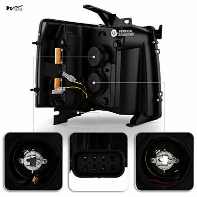 Waterproof Head Lights Gun Metal w/ Dual Projector LED Signal Headlamps w/ Clear Lens