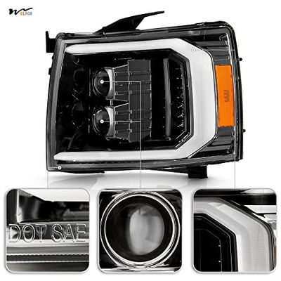 Waterproof Head Lights Gun Metal w/ Dual Projector LED Signal Headlamps w/ Clear Lens