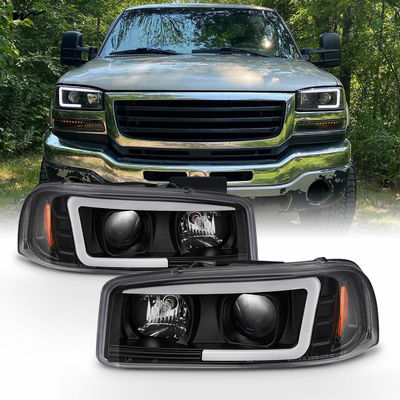 Waterproof Black LED Tube Projector Headlights Driver Passenger Side Pair Head Lights