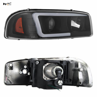 Waterproof Black LED Tube Projector Headlights Driver Passenger Side Pair Head Lights