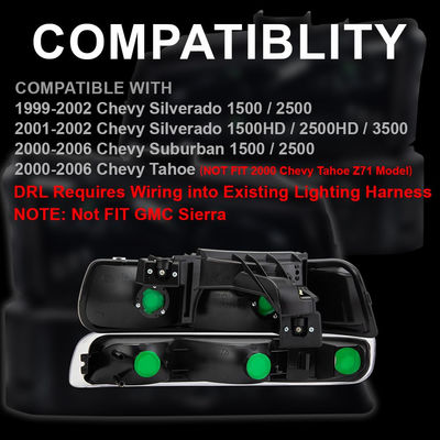 LED DRL Headlight Turn Signal Lamp Left Right Sides with Smoky Lens and Black Housing