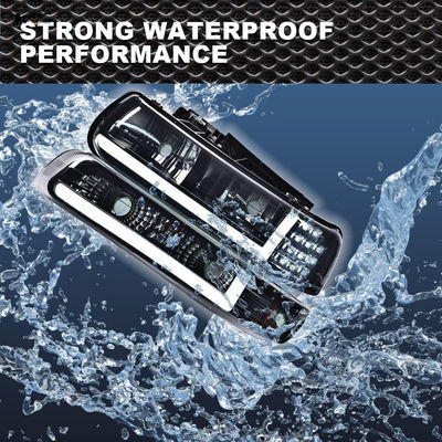 LED DRL Headlight Turn Signal Lamp Left Right Sides with Smoky Lens and Black Housing