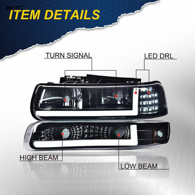 LED DRL Headlight Turn Signal Lamp Left Right Sides with Smoky Lens and Black Housing