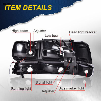 LED DRL Headlight Turn Signal Lamp Left Right Sides with Smoky Lens and Black Housing