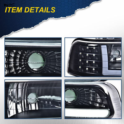 LED DRL Headlight Turn Signal Lamp Left Right Sides with Smoky Lens and Black Housing