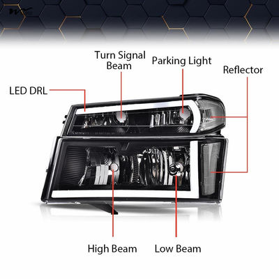 LED DRL Headlights Clear Lens Black Housing Clear Reflector Left Right Head Lights 12V