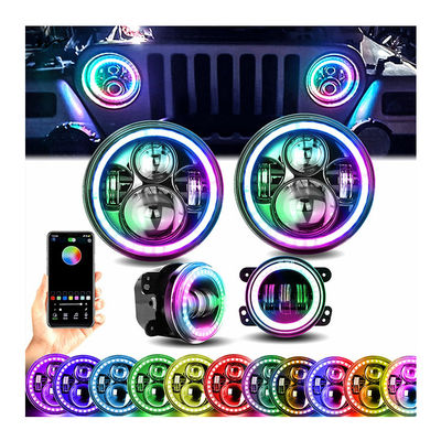 RGB Halo 7 Inch LED Headlight for Jeep Bluetooth APP Control Custom Colors