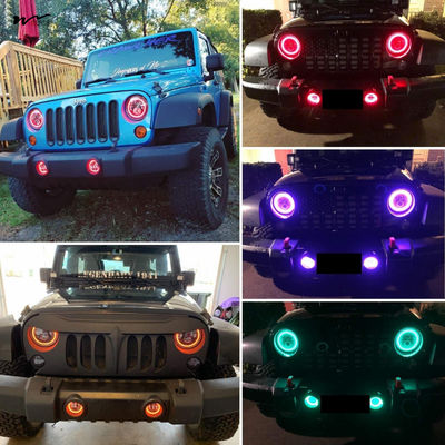 RGB Halo 7 Inch LED Headlight for Jeep Bluetooth APP Control Custom Colors
