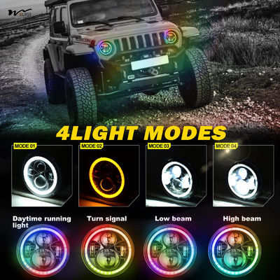 RGB Halo 7 Inch LED Headlight for Jeep Bluetooth APP Control Custom Colors