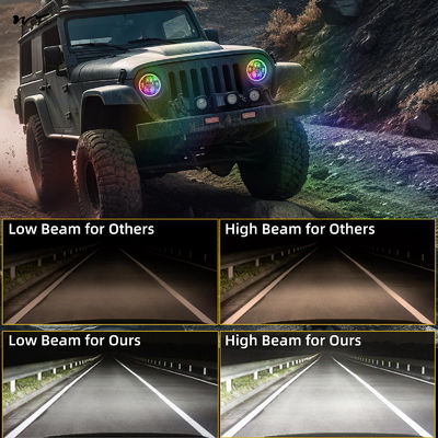 RGB Halo 7 Inch LED Headlight for Jeep Bluetooth APP Control Custom Colors