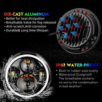 RGB Halo 7 Inch LED Headlight for Jeep Bluetooth APP Control Custom Colors